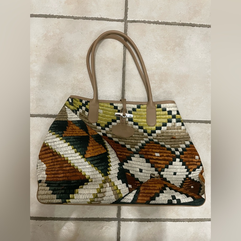 Longchamp Roseau Paniers D'art Shoulder Bag in Lime/Sienna/Multi - Picture 2 of 13